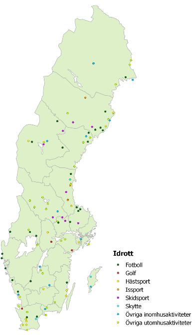 Idrott på landsbygden Fotboll, golf, hästsport, issport, skidsport, skytte Övriga inomhus- och utomhussporter 55% i landsbygdskommuner Renovering och