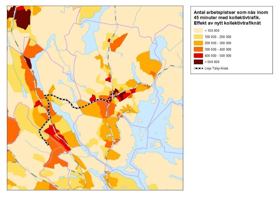 3, bland annat Roslagsbanans förlängning till Stockholm City, stomlinjen Kista Täby C, nya tunnelbanelinjer, högre pendeltågsturtäthet) samt det ökande antalet arbetsplatser. Figur 21.