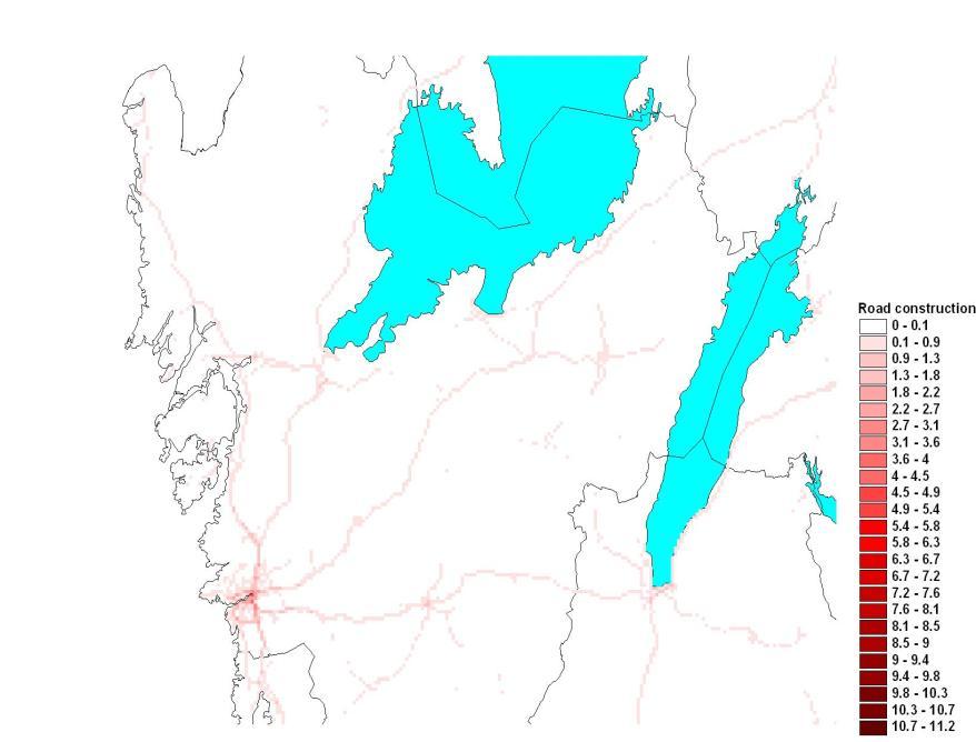 Figur 1 Emissioner av kväveoxider från arbetsmaskiner inom nybyggnation för Västra Götalands län 2007, totalt 62 ton/år.