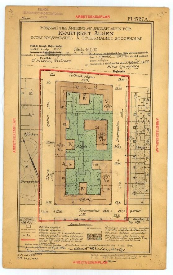 Sida 6 (13) Detaljplan För fastigheten gäller följande detaljplaner: Pl 1727A, fastställd 1937. Gatuhuset får uppföras till högst 5 våningar, vind får inredas.