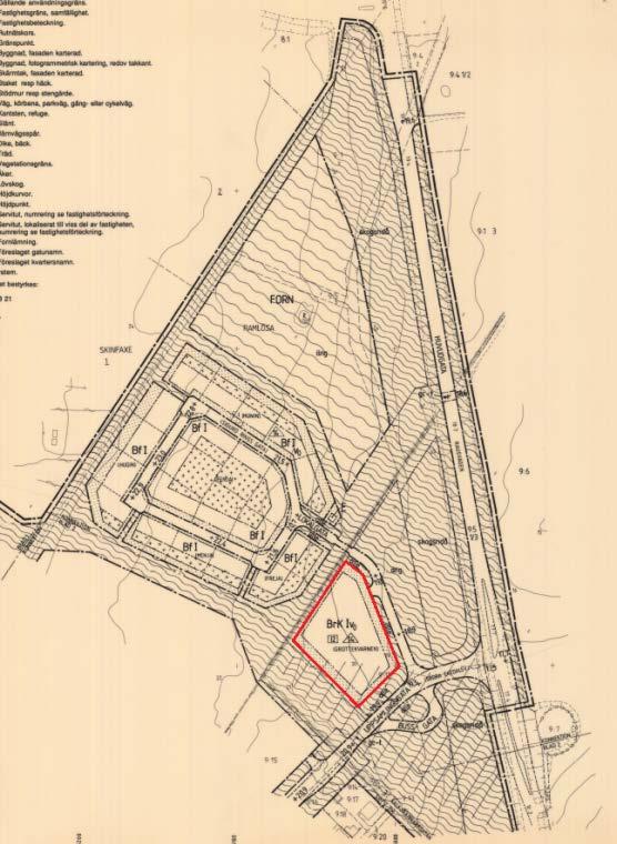 Gällande detaljplan, sida 1 av 3, där planområdet finns.