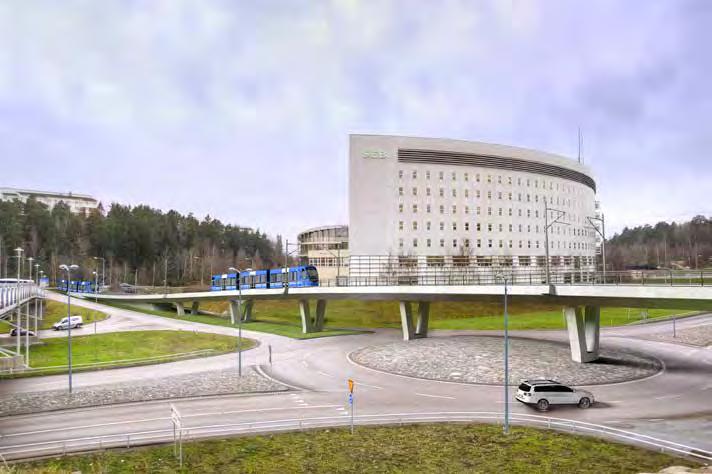 Spårvägen korsar Enköpingsvägen och ansluter på andra sidan till stadsutvecklingsområdet Stora Ursvik.