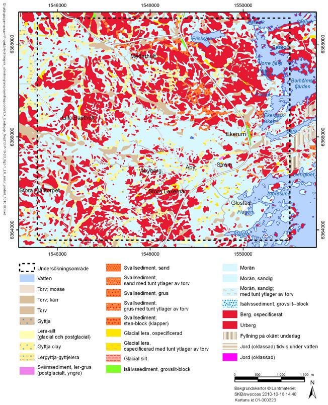 2.3 Berg- och jordförhållanden Berggrunden i området domineras av graniter och dioriter / SKB 2009/.