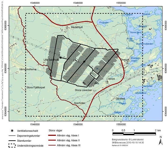 1.2 Plats och undersökningsområde Laxemarområdet är beläget vid kusten i Oskarshamns kommun, 230 km söder om Stockholm och 20 km norr om Oskarshamn.