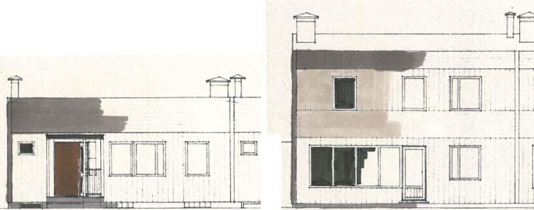 Radhusen är av hustyperna S1 (två plan), S2 (ett plan plus souterräng med entré i övre plan) och S3 (ett plan plus souterräng med entré i nedre plan).