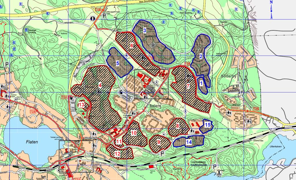3(16) BAKGRUND Områden där ändring av detaljplaner har genomförts eller avses göras; 1. Tibasten 2. Prästkragen 3. Blåbäret 4. Söderby III, Fjärilen 5. Svampen 6. Söderby I, Jägaren 7.