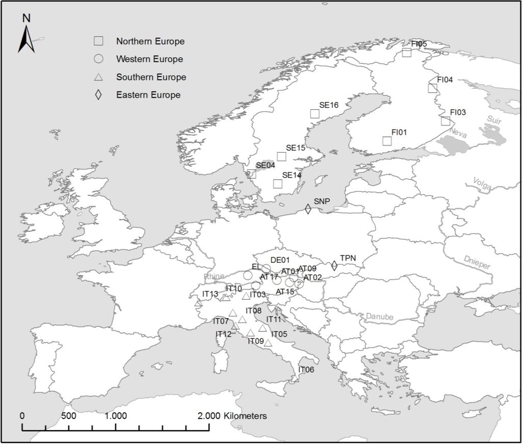 Figur 7. Position på de IM och LTER områden som använts i studien. Location of the IM and LTER sites used in the study. 13 Totaldepositionen till skog vid IM-ytorna 13.
