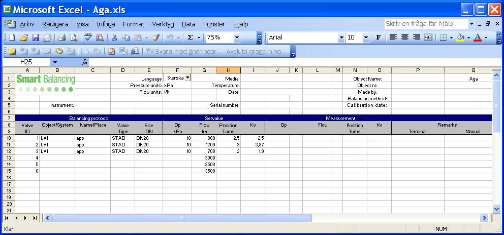 Set Value (Börvärde) & Balanserings- Projekt, forts. Ange relevant info för balanserings projektet. Kan vara komplett som för ID 1-3 i ovanstående exempel eller delar därav såsom för ID 4-6 ovan.