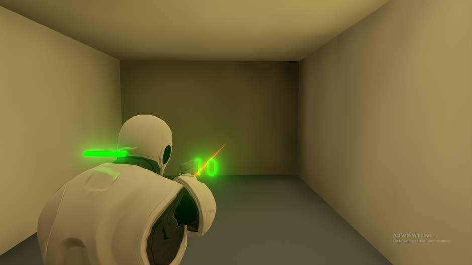 Ett annat problem som uppstod under VR-implementationssteget var att det på grund av hur HMDs fungerar inte gick att implementera en HUD på det vanliga sättet, det vill säga visa den på skärmen utan