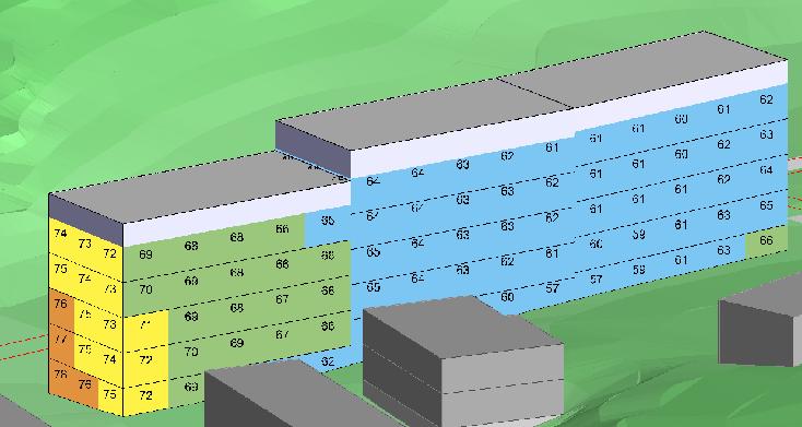 2016-02-25, sid 10 (11) Figur 15. Maximal ljudnivå vid fasad för hus B1, B2 och B3. 3D-vy sett från väst. Figur 16. Maximal ljudnivå vid fasad för hus B4. 3D-vy sett från väst. 8 Kommentarer 8.