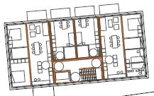 2016-02-25, sid 7 (11) Hus B1-B4 planeras som 5 våningar höga. Lägenheterna i byggnaderna är antingen genomgående (fönster mot Gubbkärrsvägen och innergård) eller enbart belägna mot innergård.