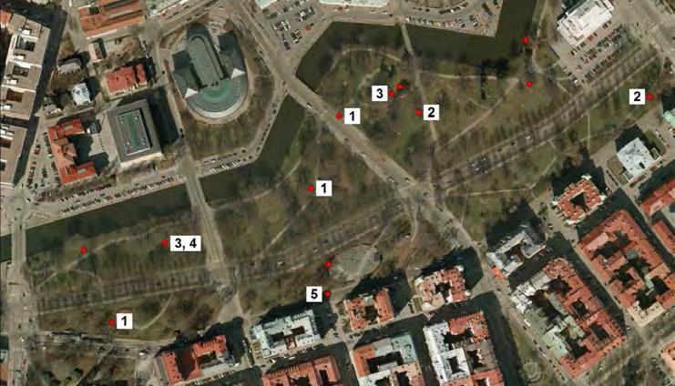Kungsparken Värde: A Kungsparken består av en parkmiljö med en blandning av olika arter, grova och gamla ädellövträd. Här förekommer bl.a. lindar, Tilia spp. Almar, Ulmus spp.