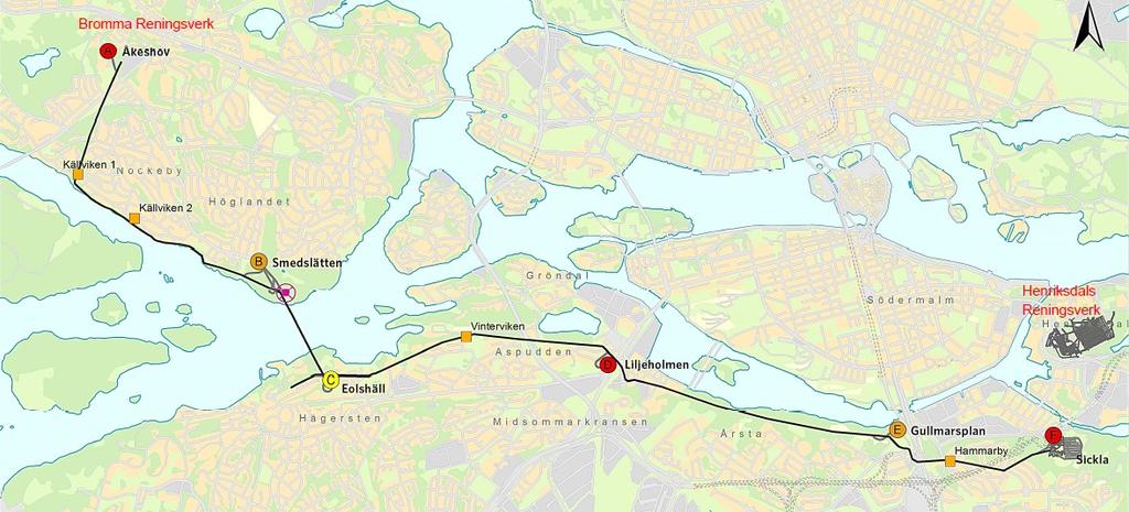 Sida 4 (9) Tunnelns sträckning och reningsverkets lägen.