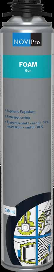 Foam Pistol Fogskum FOAM PISTOL FOGSKUM ART NR FÄRG INNEHÅLL 383 92 49 Champagne 750 ml NOVIPro Foam är ett snabbhärdande enkomponents-pu-skum med goda fyllegenskaper, för all användning av skum i