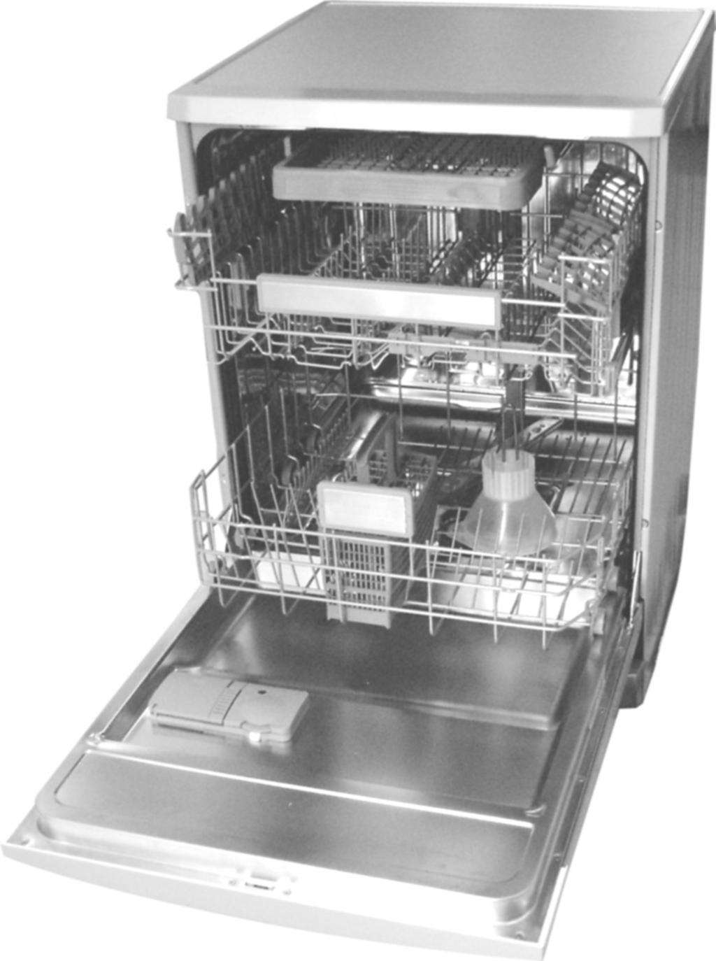 1 Lär känna din maskin Översikt över diskmaskinen 1.Övre korg med spår 2.Övre rotor 3.Nedre rotor 4.Filter 5.Nedre korg 6.Kontrollpanel 7.Dörr 8.Diskmedelsutlopp 9.