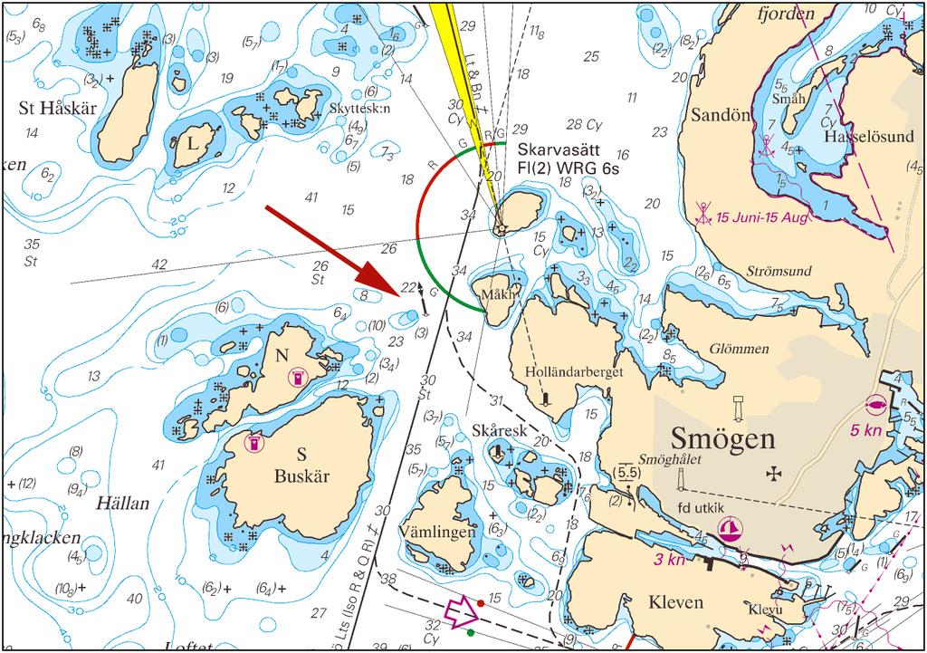 Inför ostkardinalprick 58-21,668N 011-12,219E Bsp Västkusten N 2016/s14, s26 Smögen Sjöfartsverket, Norrköping. Publ.