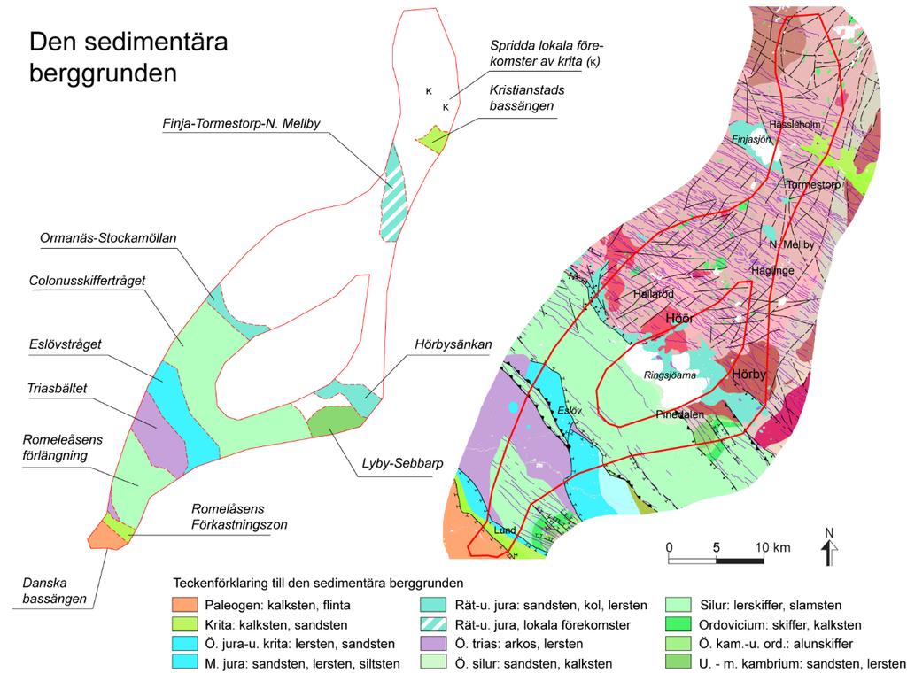 uppbyggnad i huvudsak på information från brunnsborrningar, äldre undersökningsborrningar och geofysisk information.