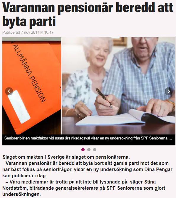 Seniorpanelen höst 2017 Viktigaste valfrågorna för mig som senior: 1. Äldreomsorg 2. Pensioner 3. Sjukvården.