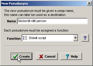 Steg 2 Skapa ett skript Skapa en ny pseudonym i Icarus server.