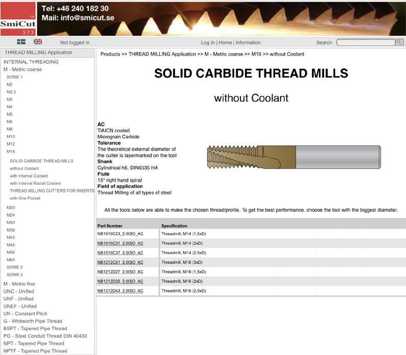ONLINE STORE Select correct Thread Mill Online Store will help you find suitable tools If you need a Thread Mill for a specific thread and you need help to find the correct tool, just go to www.