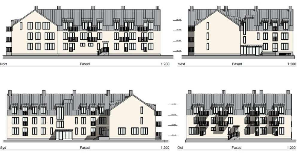 Sida 4 (8) Illustration över fasader på föreslagen utformning. Källa: Riksbyggen AB.