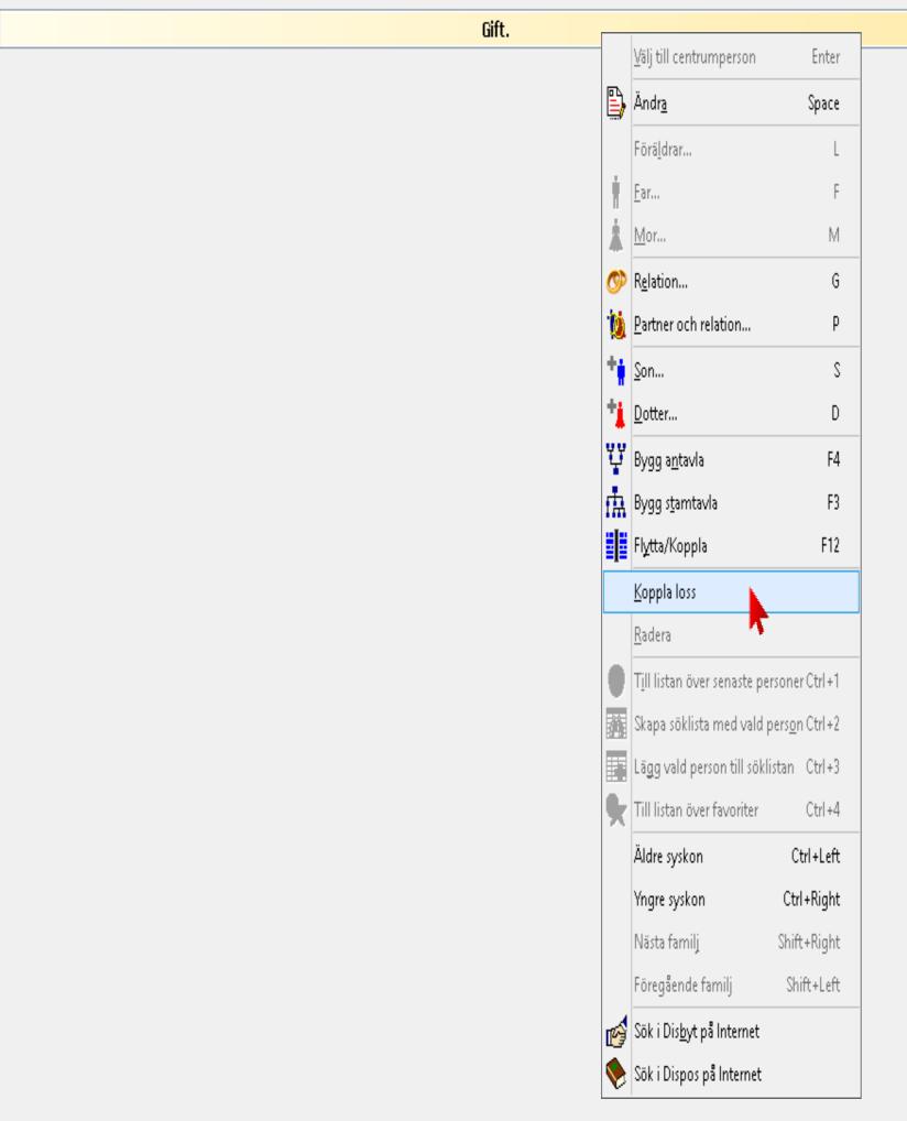 Ta bort gifte högerklick i FÖ Markera giftet eller partnern Högerklicka