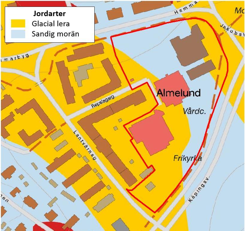 Figur 6. Jordarter inom och i närheten av planområdet. (SGU) 4.