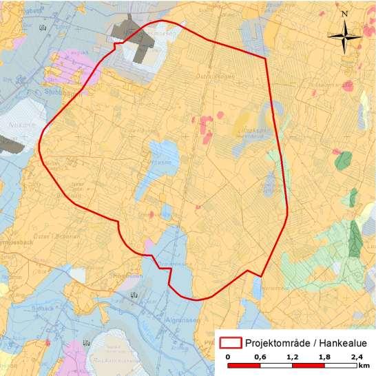 VINDIN & TRIVENTUS PÖRTOM VINDKRAFTPARK 46 (206) 12.3.3 Topografi Figur 12.1. Jordmånen i projektområdet och näromgivningen (GTK 2013b).