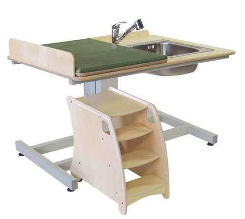 Pelaren Pelaren är ett lättanvänt elektriskt höj- och sänkbart golvskötbord, med eller utan tvättbänk Pelaren med tvättbänk och trappa Klättra Pelaren är ett elektriskt skötbord som regleras med