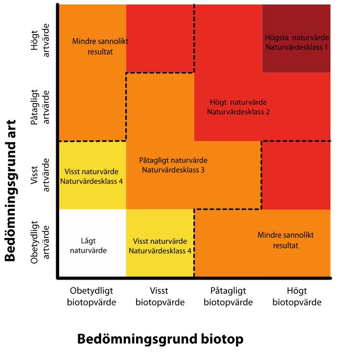 kulturpåverkan, m.m. som är av betydelse för mängden kärlväxter, mossor, lavar, vedlevande svampar, fåglar, insekter och övriga djur d.v.s. biologisk mångfald. Figur 2. Naturvärdesbedömning vid NVI.