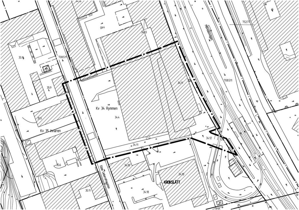 Grundkarta med planområdet markerat. Linje tre meter utanför faktisk plangräns.