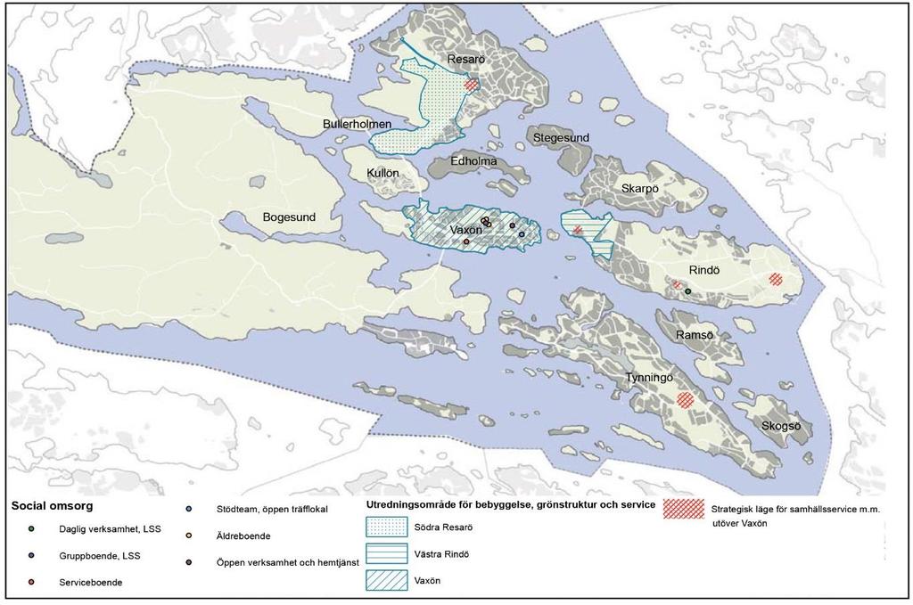 28 av 46 Figur 13: Lokalisering social service samt bebyggelseutveckling och samhällsservice (översiktsplan 2030) Konsekvenser för naturmiljön Det område där strandskyddet föreslås upphävas, delar av