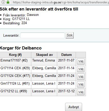 I samma fönster dyker en ruta upp: Välj en leverantör att överföra till Klicka på Välj De
