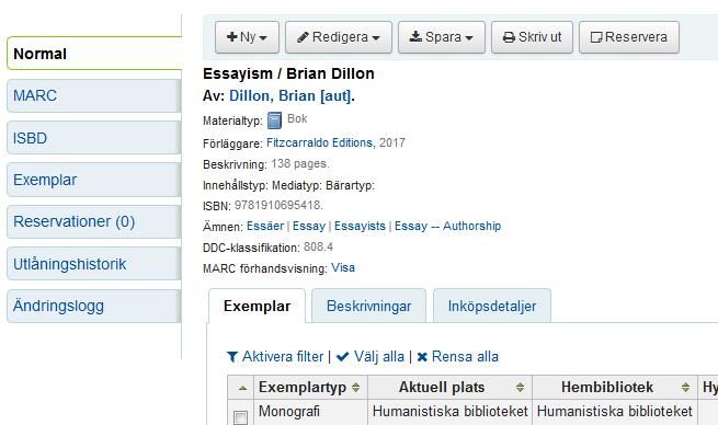 Klicka på Normal för att se titeln och exemplaret du gjort.