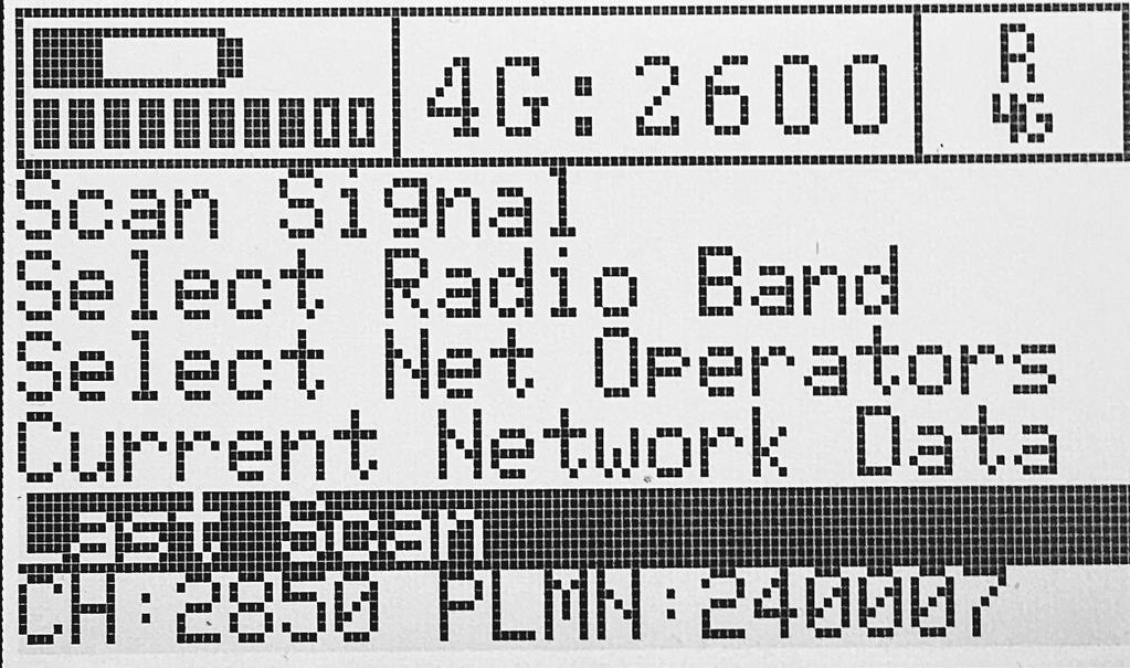 Visa senaste skanningen Signalskanningsmeny Sista skanningen Tryck på "Signal Scanning" I huvudmenyn. Välj "Last Scan" I signalskanningsmenyn. I II V. V VI VII Skannat nätverk.