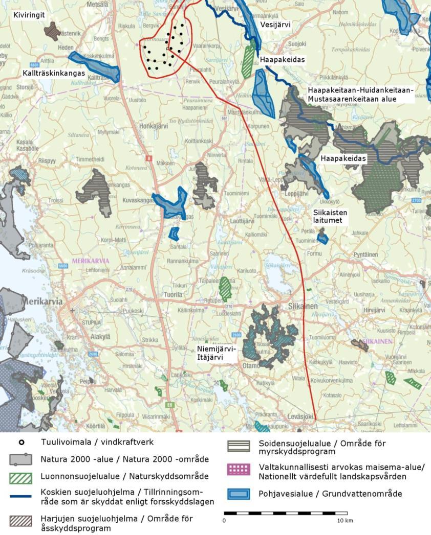 FCG DESIGN OCH PLANERING AB Mikonkeidas vindkraftspark 282 Kollisionerna bland flyttfåglarna minskas även av det faktum att elöverföringslinjen följer fåglarnas naturliga flyttriktning (nord-sydlig