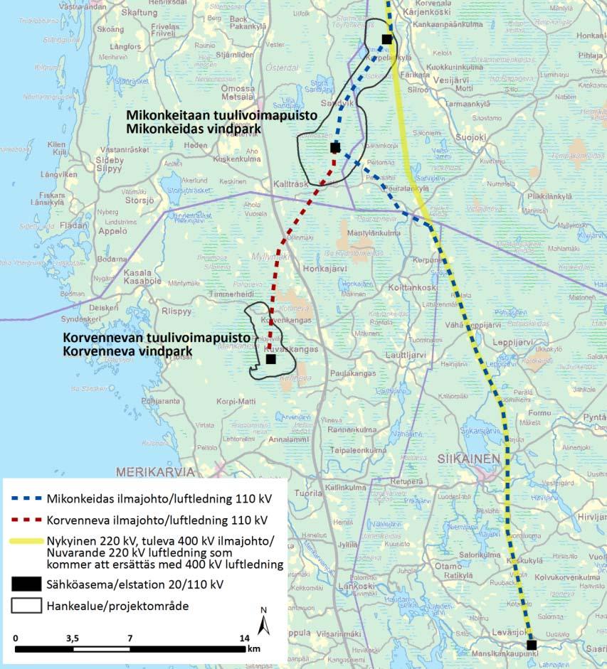 FCG DESIGN OCH PLANERING AB Mikonkeidas vindkraftspark 291 För ledningsprojektet har uppgjorts en miljökonsekvensbeskrivning (Fingrid Oyj 2008) som grundar sig på lagen och som kontaktmyndigheten
