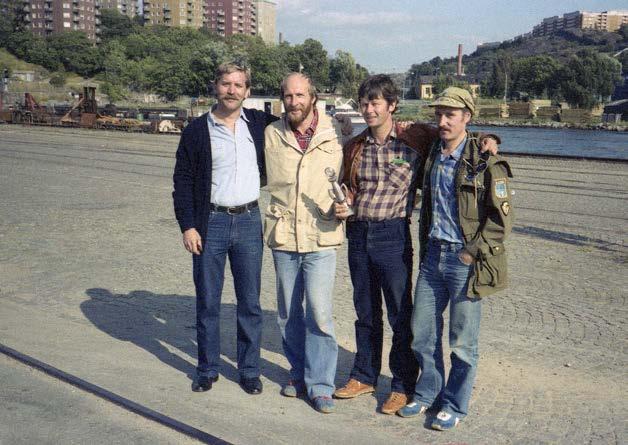 FK Jokers lag i Svenska Meteseriens final 1981. Hammarbyhamnen. Fr v undertecknad, Björn Svensson, Hans Esebring och Sven-Inge Claesson.