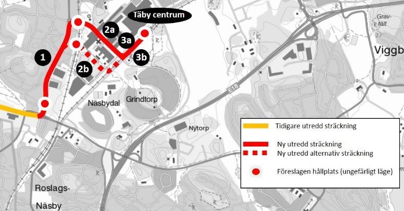 Alternativ 2 Alternativ 2 innebär en sträckning Enhagsvägen Stockholmsvägen - Attundavägen fram en till hållplats vid Stora Marknadsvägen, se Figur 10.