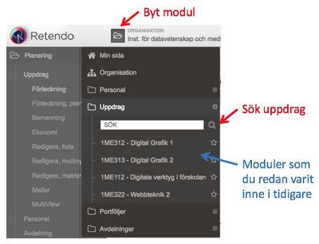 Planering i kursens modul Ett annat sätt att göra en planering av aktiviteter är att gå till uppdragets modul.