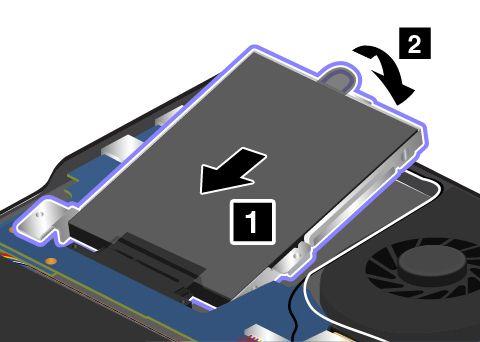 5. Lyft fliken och ta ut hårddisken, hybridhårddisken eller SSD-enheten ur datorn. 6.