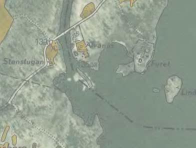 Fig 11. Ekonomiska kartan 1950 samt dagens flygbild. Utloppet har på senare tid minskat betydligt i omfattning.