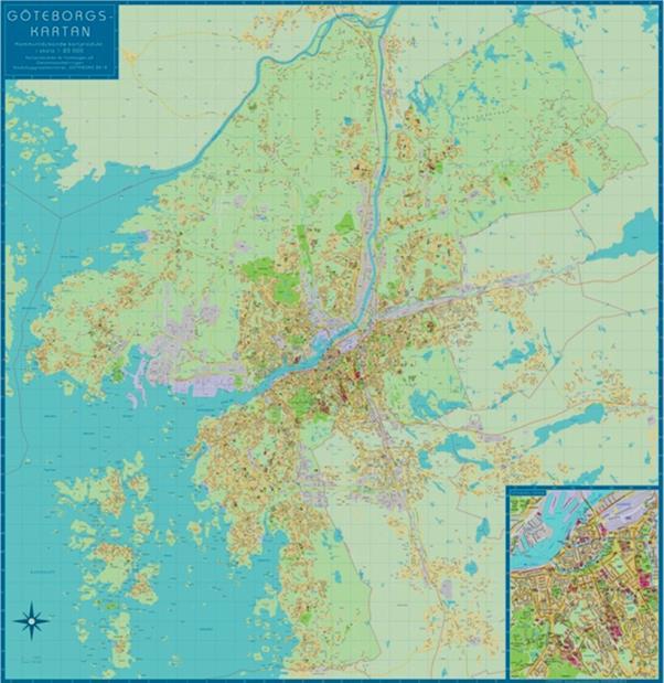 Användningsområden: Kartan kan användas för turistinformation, planering, i trycksaker eller på webben. Specialprodukter framställs efter önskemål. Omfattning: Hela kommunen.