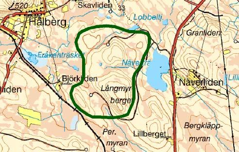 33. Långmyrberget Typ av mark i området Årsmedelvind Områdets storlek Möjlig elproduktion/år Riksintressen Övriga förutsättningar Störningar Bedömning Kommunens beslut Området utgörs av ett höglänt