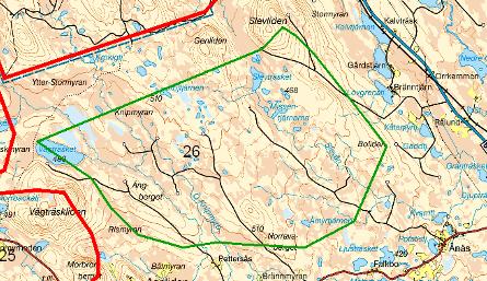 26. Slevliden Typ av mark i området Årsmedelvind Områdets storlek Möjlig elproduktion/år Riksintressen Övriga förutsättningar Störningar Bedömning Kommunens beslut Området utgörs av ett höglänt