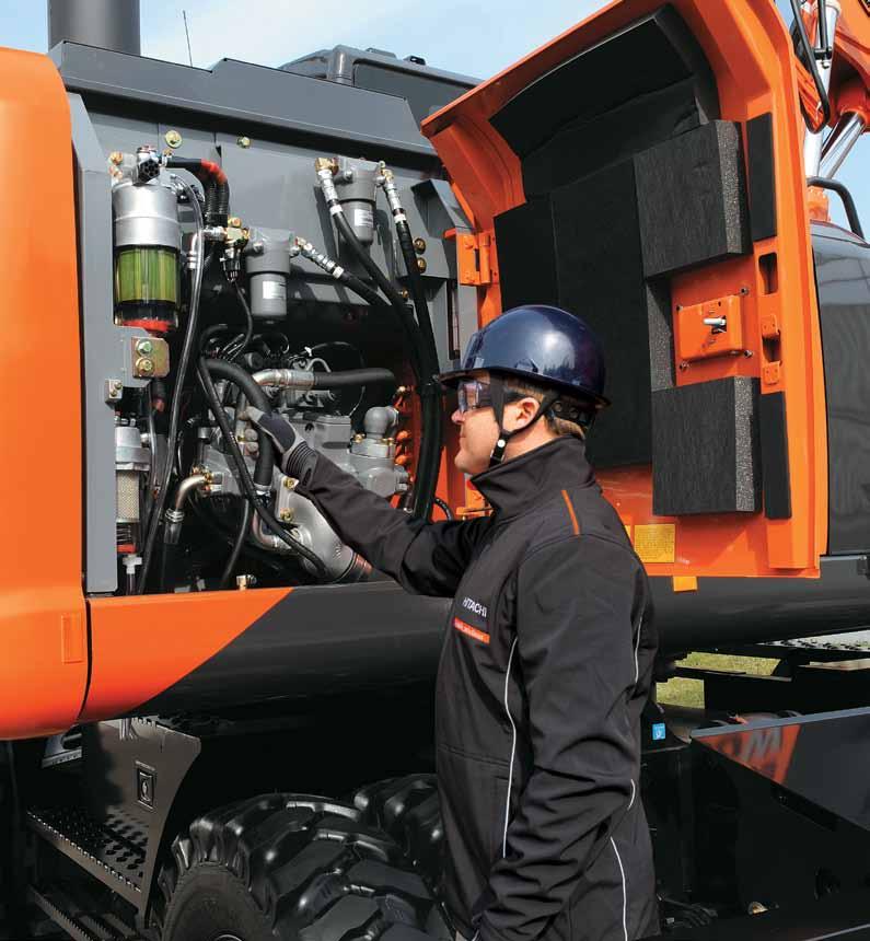 ZX190W-5 UNDERHÅLL Hitachi vet att produktivitet och tillgänglighet av din maskin har en direkt påverkan på din verksamhets framgång.
