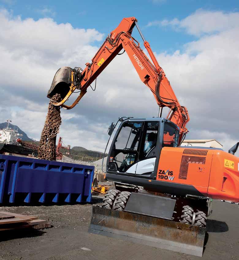 ZX190W-5 Mångsidighet Nya ZAXIS 190W utmärker sig från sina konkurrenter tack vare sin högre effekt och hastighet men med lägre driftskostnader.