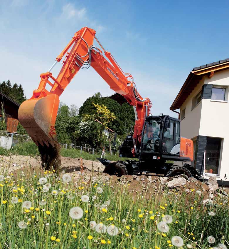 ZX190W-5 PRODUKTIVITET Konstruktörerna hos Hitachi har utrustat nya ZAXIS 190W med en kraftfull ny motor och avancerad hydraulik för att du ska kunna erhålla en hög produktivitet på arbetsplatsen.