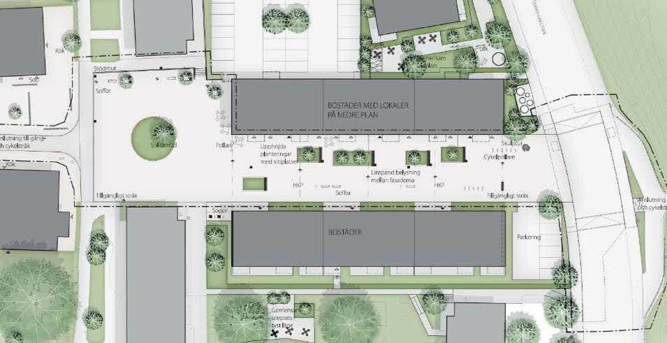 Sida 21 (44) Situationsplan över Sunneplan med möbleringsförslag (Tema arkitekter) Kvarteret Dalarö, del 2 I kvarteret Dalarö möjliggör