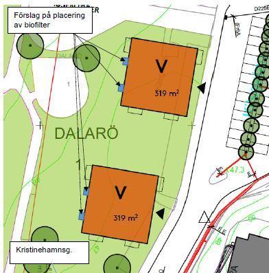 Sida 27 (44) Förslag på placering av biofilter Dagvattenutredning Dalarö 1 (Bjerking, 2016) Räddningstjänst Förslaget är anpassat för att klara krav på uppställning och framkomlighet för